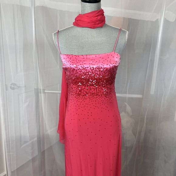 Vintage Gilar Evening wear pink embellished formal maxi dress 10 sequin prom - Picture 1 of 15